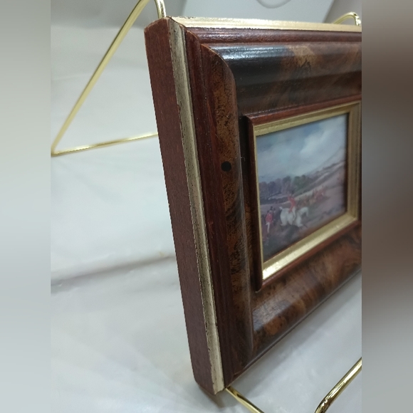 Antique Pair Cabinet Miniature Paintings of Hunting Dogs on Burel Wood Gold Gilt - Picture 10 of 14